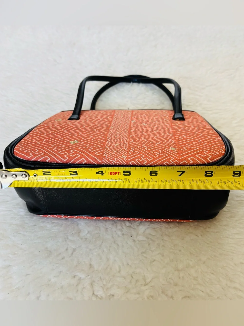 Kimono Japanese black leather  Orange Fabric Small Handbag/Satchels Bag